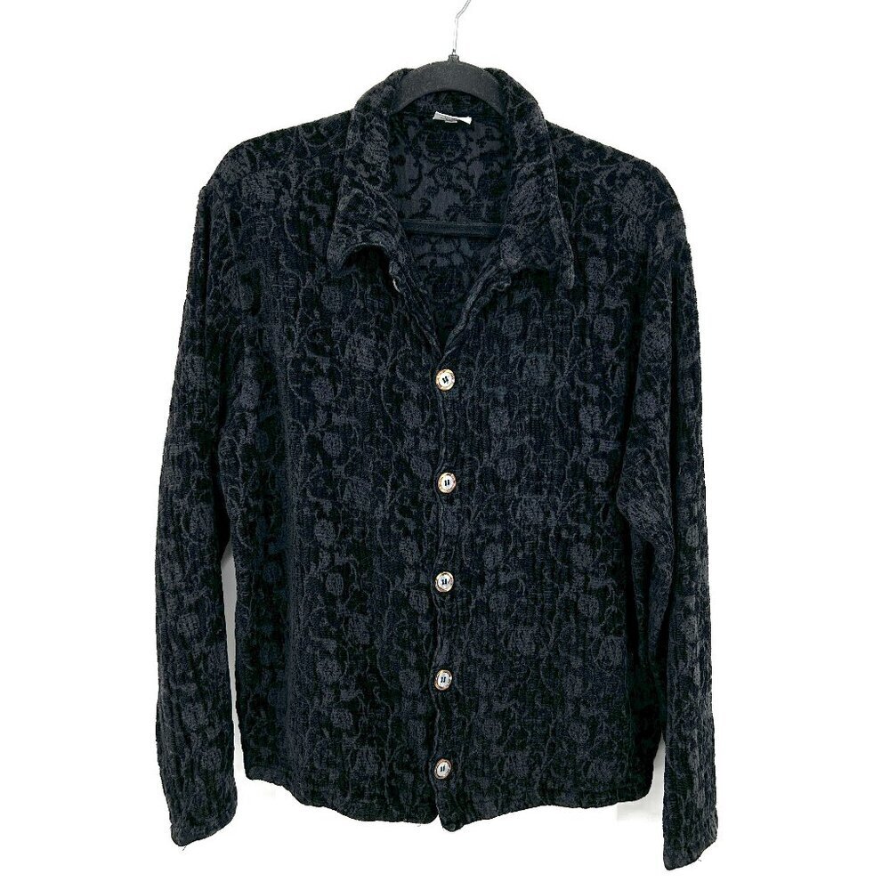 CP SHADES Vintage Black Floral Velvet Long Sleeve Button Up Shacket Top Large